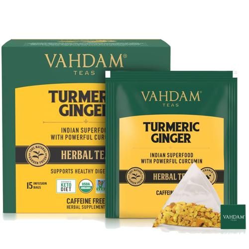 Vahdam  Organic Turmeric Ginger Herbal Tea Bags - Unique Flavour,  30 g (15 Pyramid Bags x 2 g each) -8.webp